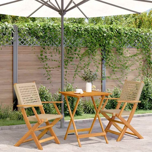 Bistrosett 3 deler beige polyrotting og heltre 3281804