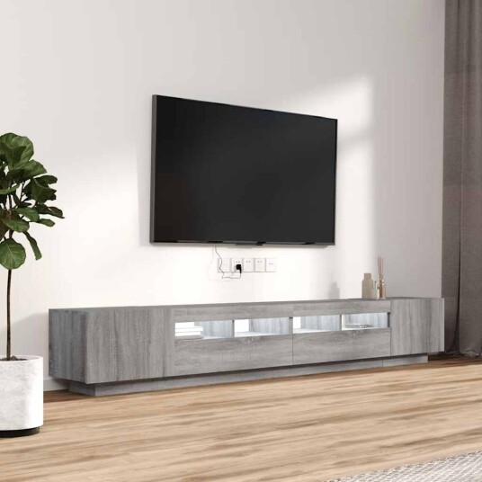 vidaXL TV-benksett med LED-lys 3 deler grå eik konstruert tre