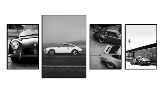Plakat – Tidløs Porsche – Arven i svart og hvitt / Sett av 4