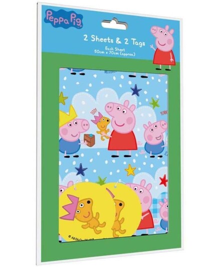 2 stk Peppa Gris Gavepapir med 2 stk Navnelapper 50x70cm