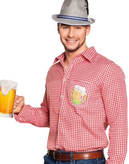 Rød og Hvit Rutete Oktoberfest Kostymeskjorte Strl L