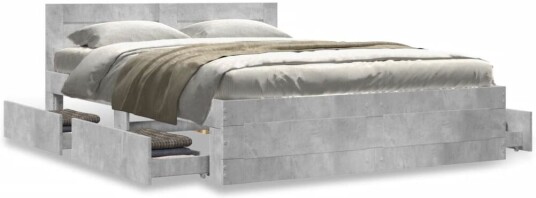 Sengeramme med hodegavl betonggrå 135x190 cm konstruert tre 8721102856044