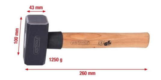 Ks Tools 142.5125, Slegge, Stål, Tre, 26 Cm, 1,36 Kg, 1,25 Kg