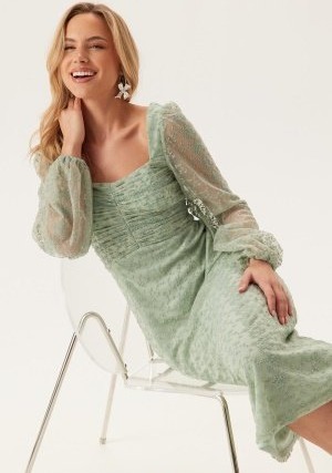 Bubbleroom Occasion Ruched L/S Midi Dress Aqua 42