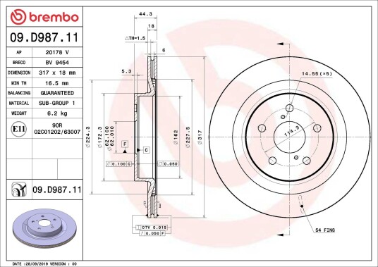 Bremseskive BREMBO 09.D987.11