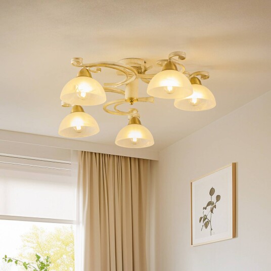 Luminex Taklampe Flora 5 glasskjermer hvit/messing