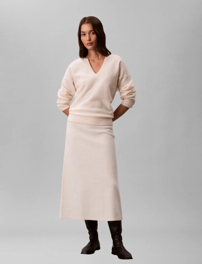 Calvin Klein Boiled Wool Midi Skirt - Cream - XS Calvin Klein Boiled Wool Midi Skirt - Cream - XS