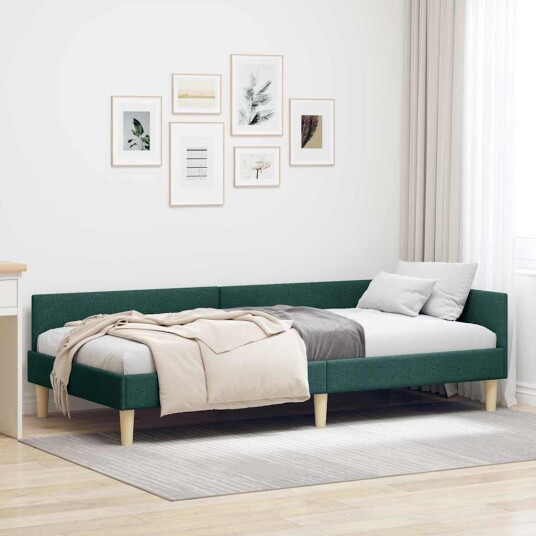 Hjørnesengramme Mørkegrønn 90 x 190 cm Stoff og Konstruert tre Hjørnesengramme Mørkegrønn 90 x 190 cm Stoff og Konstruert tre