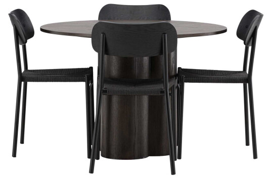 Venture Design Olivia & Polly spisegruppe Svart/mokka 4 stoler & bord 110 cm