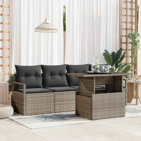 Sofa sett med pute 5 pcs Grå polyrotting