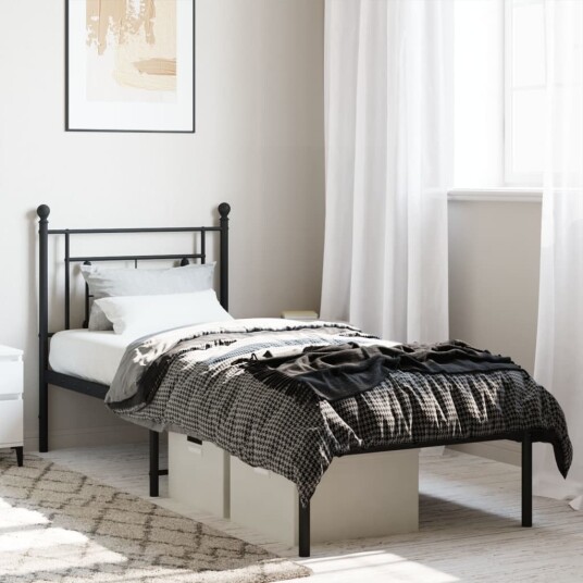 vidaXL Sengeramme i metall med hodegavl svart 80x200 cm 8721012248632