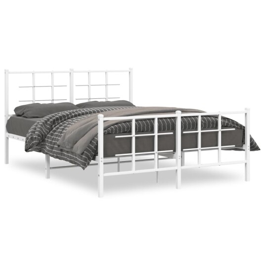 vidaXL Sengeramme i metall med hode- og fotgavl hvit 135x190 cm 8721012304260