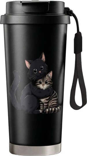 Termoflaske 500 ml med katteklem design holder drikke kaldt og varmt
