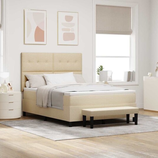  Box Spring Seng med Madrass & Benk Krem 140x200 cm Stoff