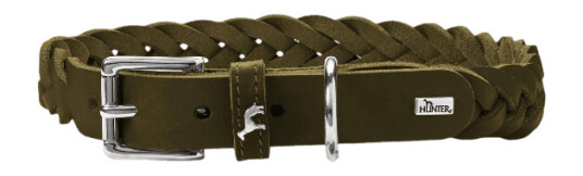 Hunter Hundehalsbånd i Olivengrønn Lær, Størrelse S-M, 50 cm