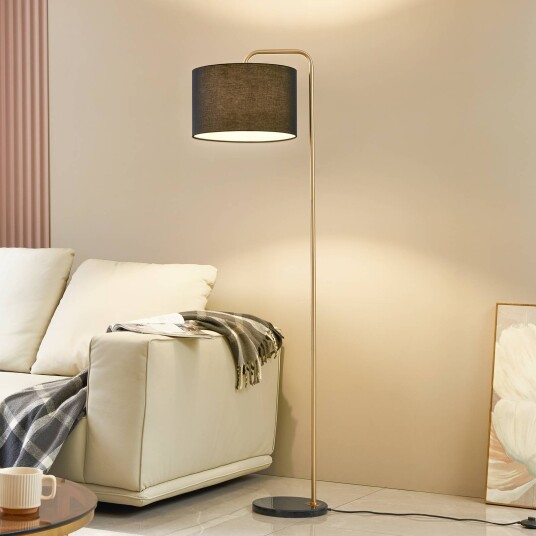 Lindby gulvlampe Hillary svart/gull marmor 153 cm