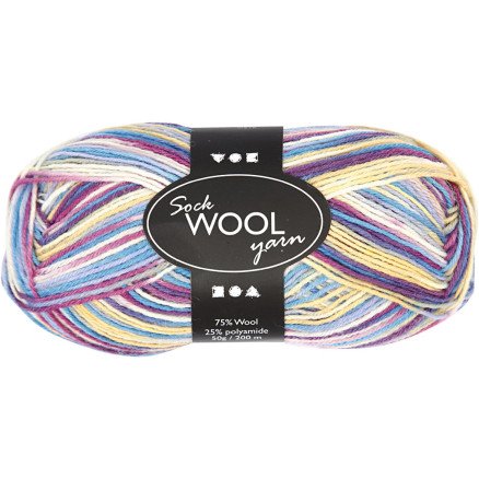 Strømpegarn, L: 200 M, lilla/pink harmoni, 50 g/ 1 nst.