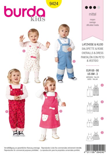 Burda 9424 - Selebukse- og Kjole EUR: 68-98, US: 6M-3