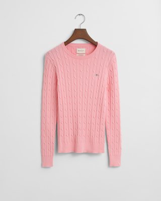 Kabelstrikket bomullsgenser med stretch GERANIUM PINK XL Kabelstrikket bomullsgenser med stretch GERANIUM PINK XL