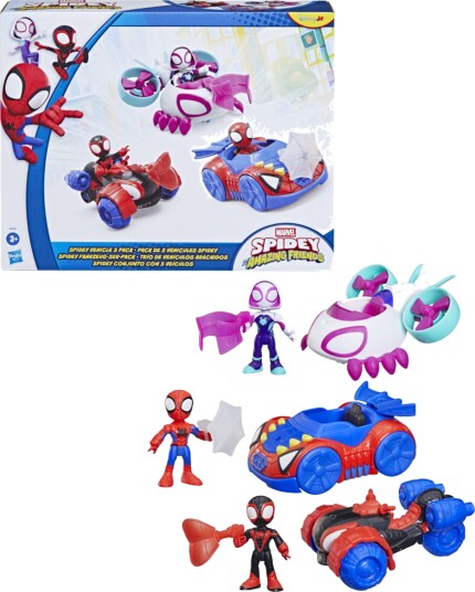 Spidey & His Amazing Friends Figur med Kjøretøy 3-pakk
