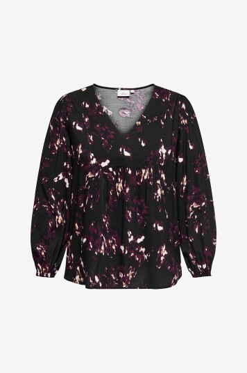 Only Carmakoma Bluse carIndigo Life LS V neck Top Aop BF Svart