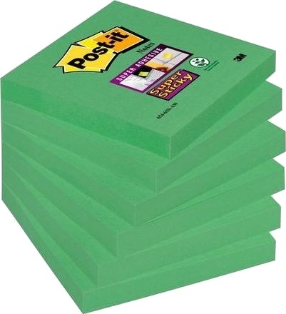 Staples Post It Bloczek Super Sticky 654 6Ss Aw Stripet Grønn 76X76 Mm 90 Ark 6 Stk