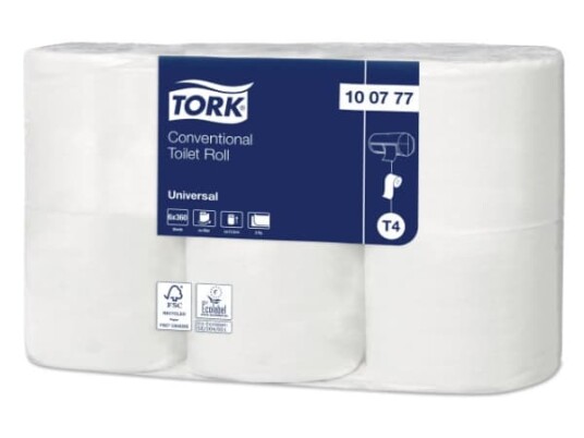 Toiletpapir Tork Universal T4 Ø12cm 44,80m 2 lag FSC hvid,7 pk x 6 rl/krt Toiletpapir Tork Universal T4 Ø12cm 44,80m 2 lag FSC hvid,7 pk x 6 rl/krt