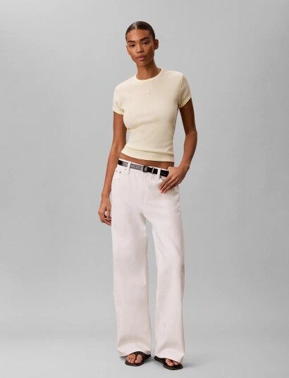 Calvin Klein Jeans Ss Monogram Patch Slim Waffle Te   Yellow   XS