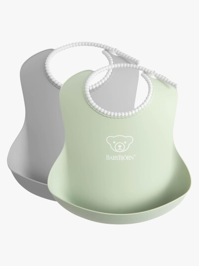 Babybjörn 2-pk Smekker Grå/Pulvergrønn med Justerbar Hals og Sølelomme Babybjörn 2-pk Smekker Grå/Pulvergrønn med Justerbar Hals og Sølelomme