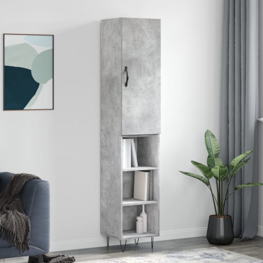 Highboard betonggrå 34,5x34x180 cm konstruert tre