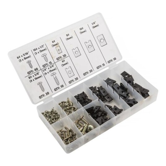 PELA 508673 U-clips sett med plateskruer 170 deler Innfesting PELA 508673 U-clips sett med plateskruer 170 deler Innfesting