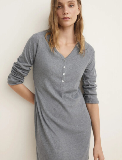 Mango Ribbed Knit Nightdress With Buttons Grey S