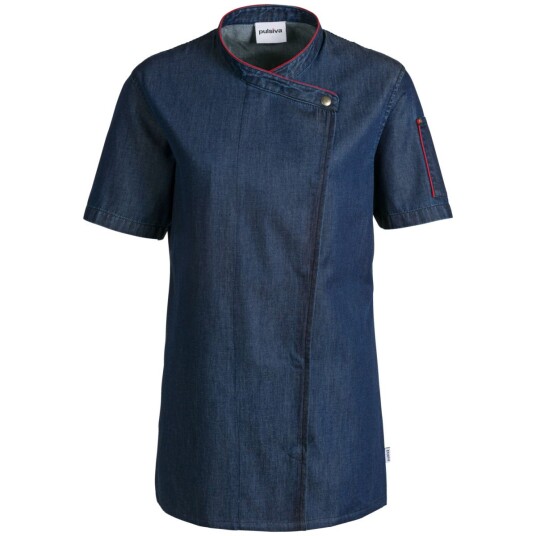 PULSIVA Kokkejakke Celia Kort Arm Rød Denim Størrelse 46