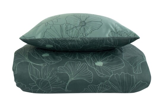 Borg Living Sengesett 240x220 - Kingsize sengetøy - 100% Bomullssateng - Big flower green