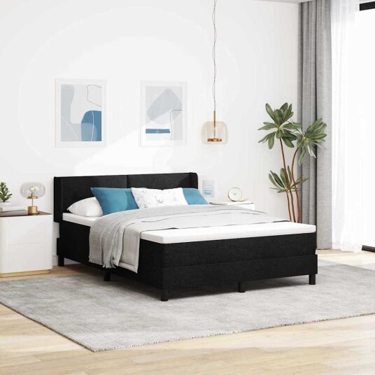  Boksfjær Seng med hodegjerde Svart 200 x 160 cm stoff