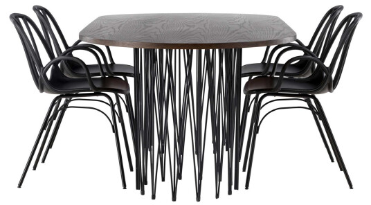Venture Design Stone & Dyrön spisegruppe Svart/mokka 4 stoler & bord 220 x 100 cm