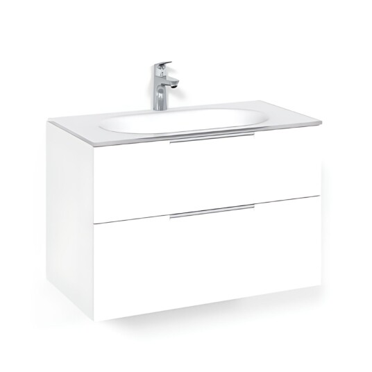 Macro Design Crown Grip Servantskap 2-skuff - med Glasservant Hvit / 80cm Glass Edge