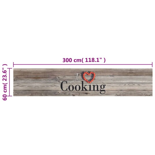 vidaXL Kjøkkenteppe vaskbar Cooking grå 60x300 cm fløyel