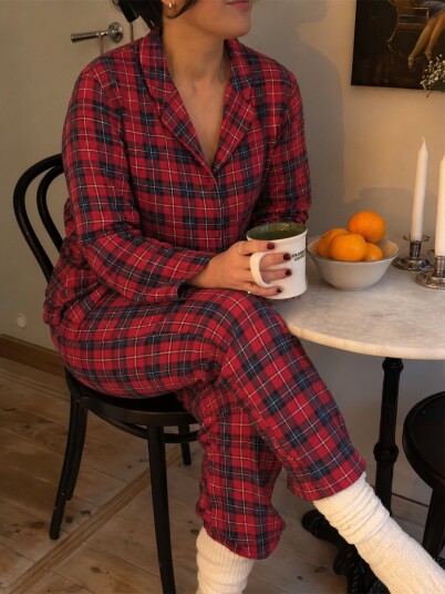 Vero Moda Nora Flannel Nightwear Shirt XMAS Rød XXL