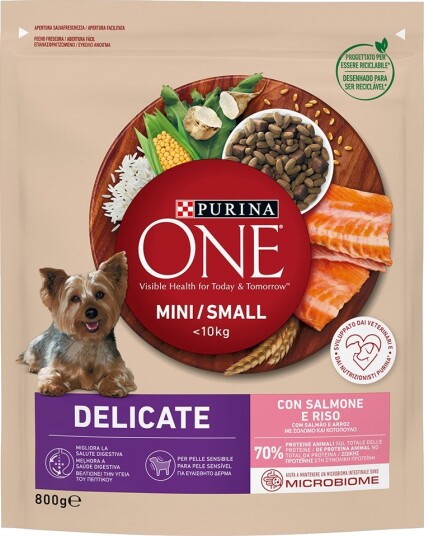 Purina One Tørrfôr Mini Delicate Laks Og Ris 3 X 800 G