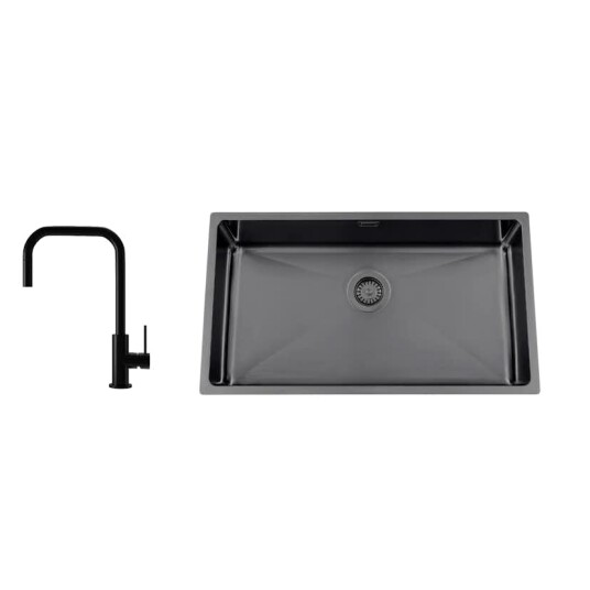 Kjøkkenvask Nordic Tech Titan 730 X med Kjøkkenbatteri Steel Accent Square D Kjøkkenvask Nordic Tech Titan 730 X med Kjøkkenbatteri Steel Accent Square D