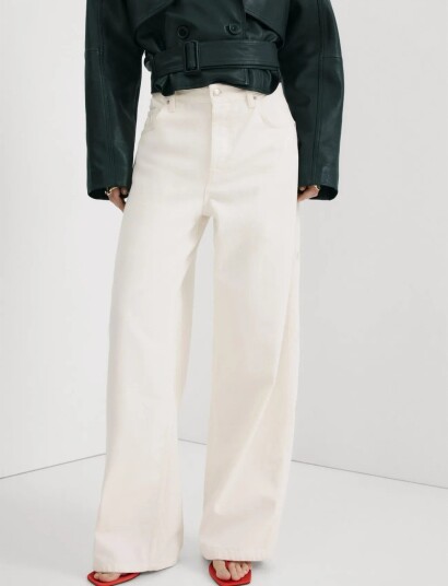 Mango High Rise Balloon Jeans Cream 40