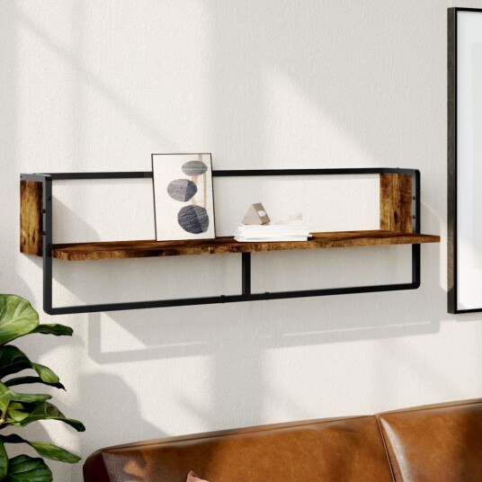 Vegghylle med stang røkt eik 100x25x30 cm 8721012046290