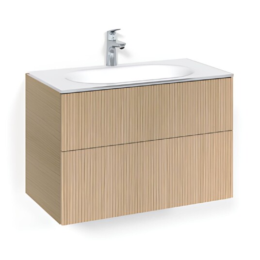 Macro Design Crown Line Servantskap 2-skuff - med Glasservant Eik / 80cm Glass Edge Hvit