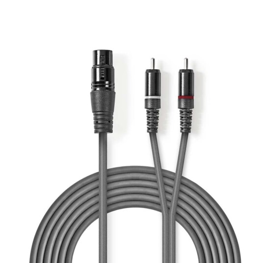 Balansert lydkabel | XLR 3-Pin Hun | 2x RCA Han | Nikkel belagt | 1.50 m | Rund | PVC | Mørk Grå | Pappetui