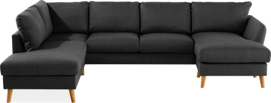 Trend 4 seters Venstrevendt U formet Sofa med Divan og Sjeselong i Stoff Svart