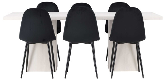 Venture Design Olga & Polar spisegruppe Svart/hvit 6 stoler & bord 200 x 90 cm
