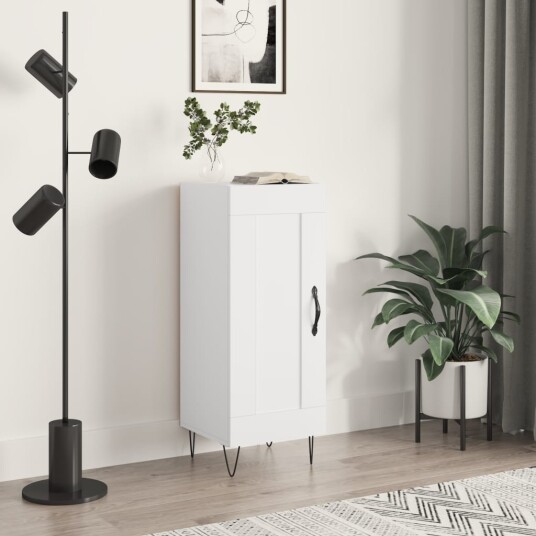 Skjenk høyglans hvit 34,5x34x90 cm konstruert tre
