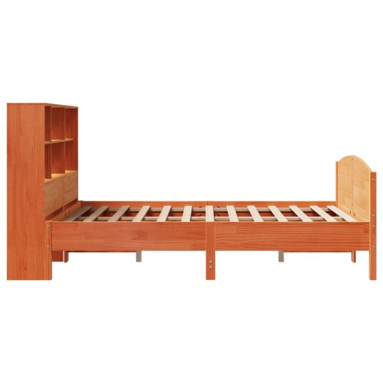 Seng med bokhylle uten madrass voksbrun 120x200 cm heltre furu 8721158618962