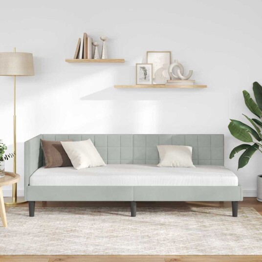 Hjørnesengramme med hodegjerde Lysegrå 80 cm x 200 cm Fløyel